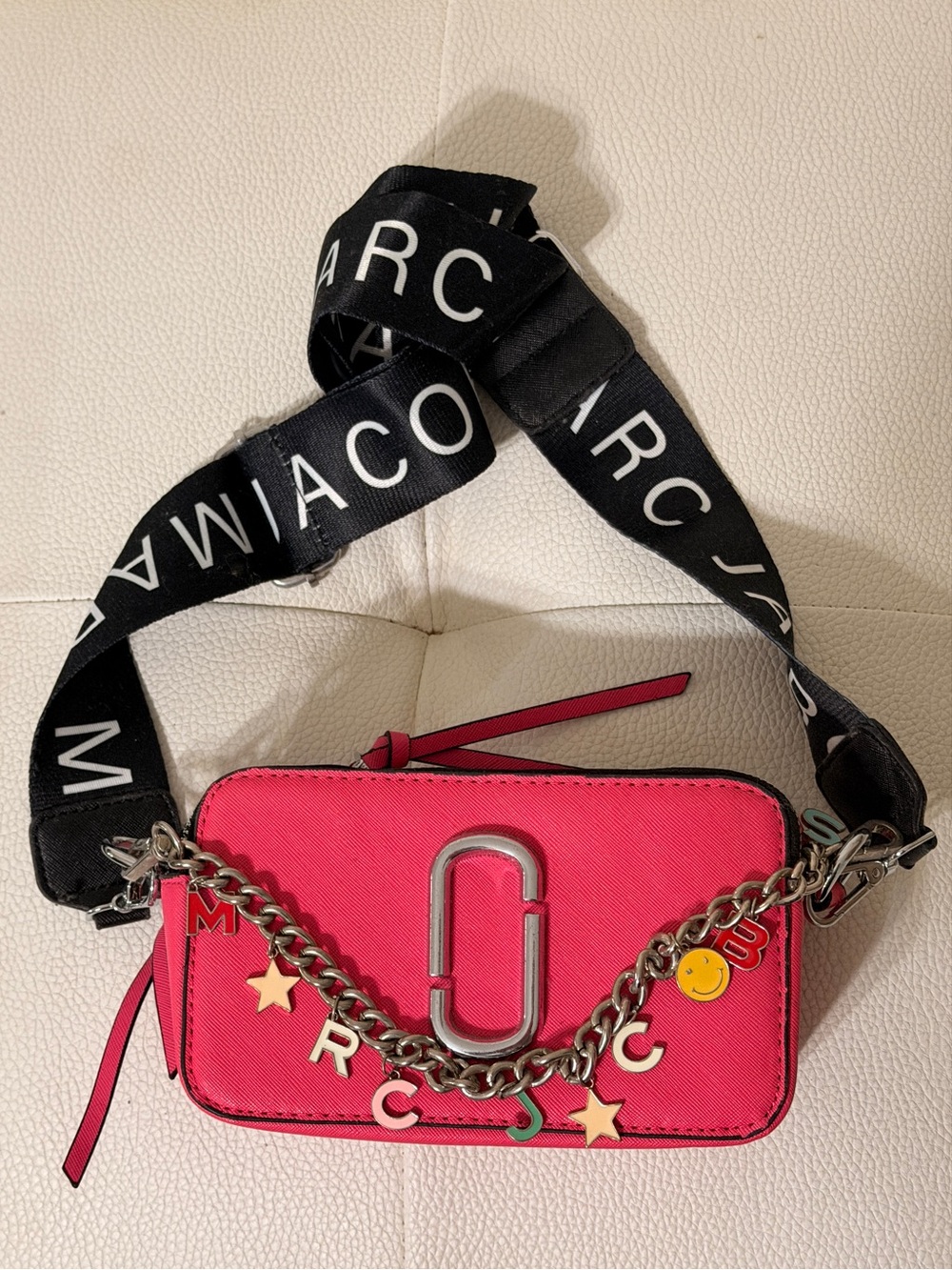 Marc Jacobs Mini Snapshot Crossbody - Bright Pink with Silver Hardware